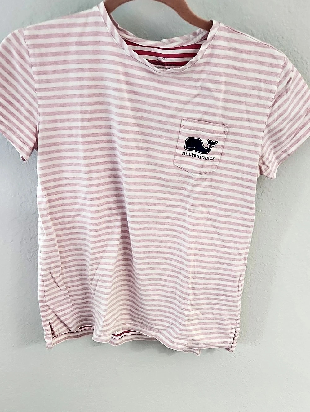 vineyard vines Pink Stripe Pocket Tee Striped Pocket Tee Pink & White Waist XL